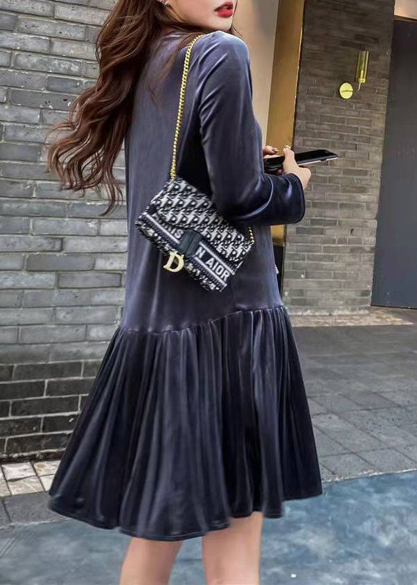 Bohemian Blau Patchwork Velour Faltenrock Frühling