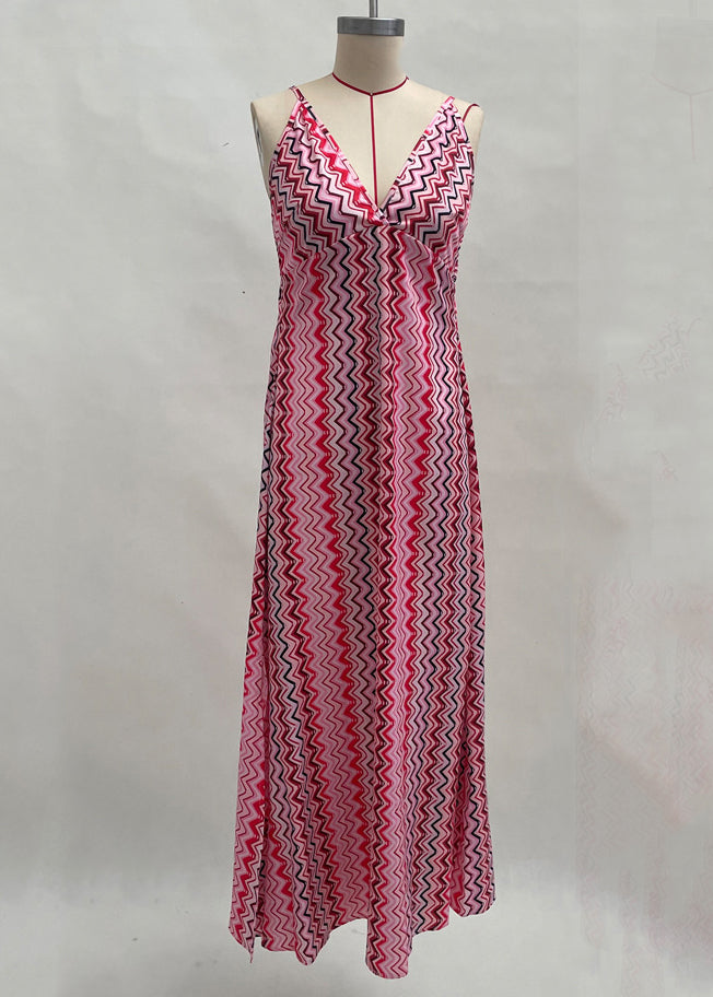 Bohemian Blue Print Long Spaghetti Strap Dress Summer