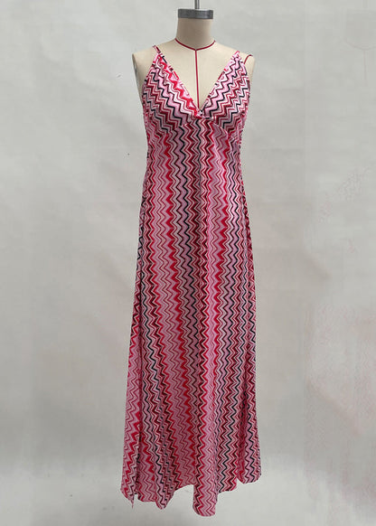 Bohemian Blue Print Long Spaghetti Strap Dress Summer