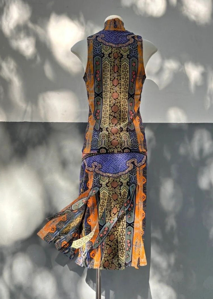 Bohemian Blue Print Patchwork Chiffon Dresses Sleeveless