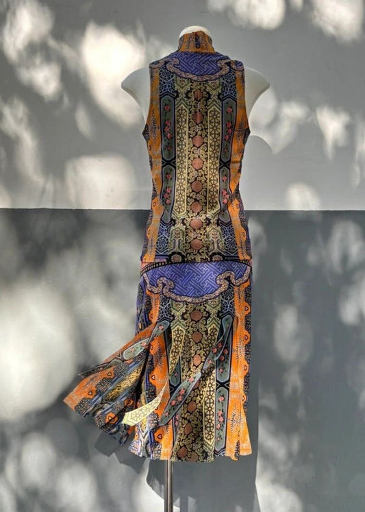 Bohemian Blue Print Patchwork Chiffon Dresses Sleeveless