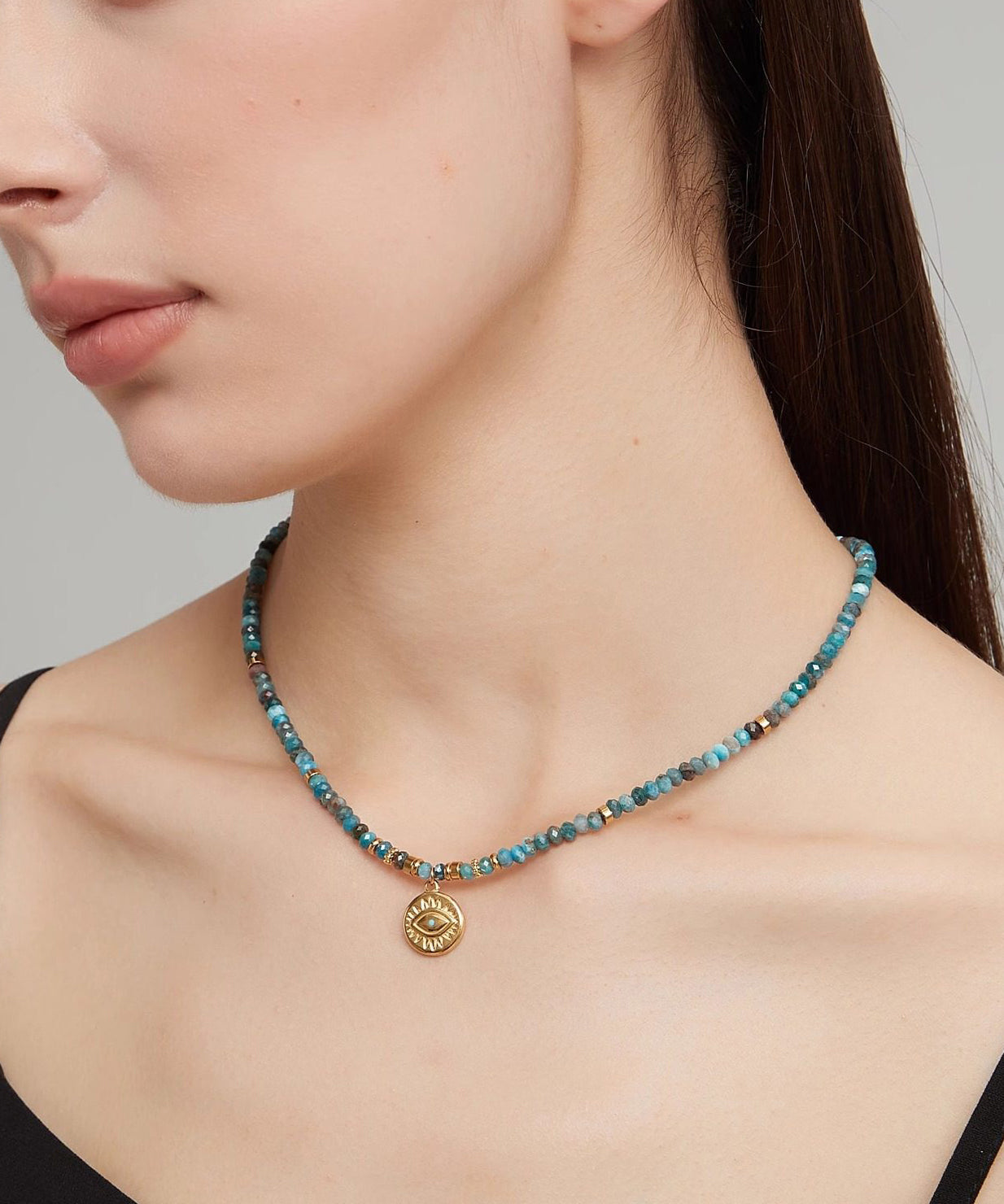 Bohemian Blue Stainless Steel Amazonite Beading Pendant Necklace