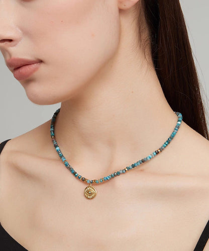 Bohemian Blue Stainless Steel Amazonite Beading Pendant Necklace