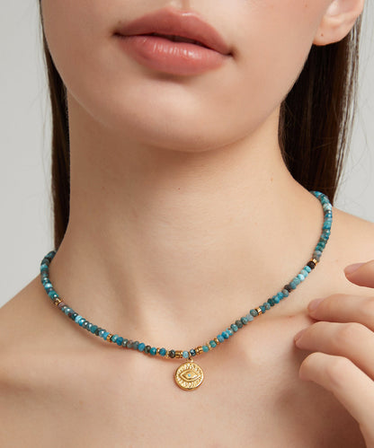 Bohemian Blue Stainless Steel Amazonite Beading Pendant Necklace