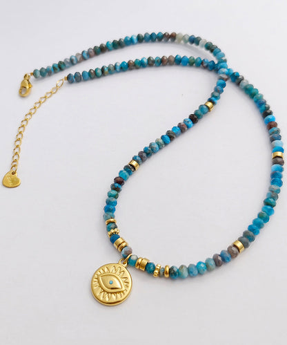 Bohemian Blue Stainless Steel Amazonite Beading Pendant Necklace