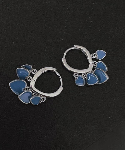Bohemian Blue Stainless Steel Ename Glaze Love Hoop Earrings