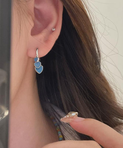 Bohemian Blue Stainless Steel Ename Glaze Love Hoop Earrings