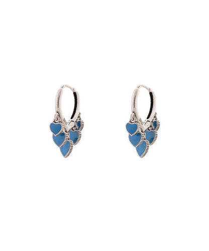 Bohemian Blue Stainless Steel Ename Glaze Love Hoop Earrings