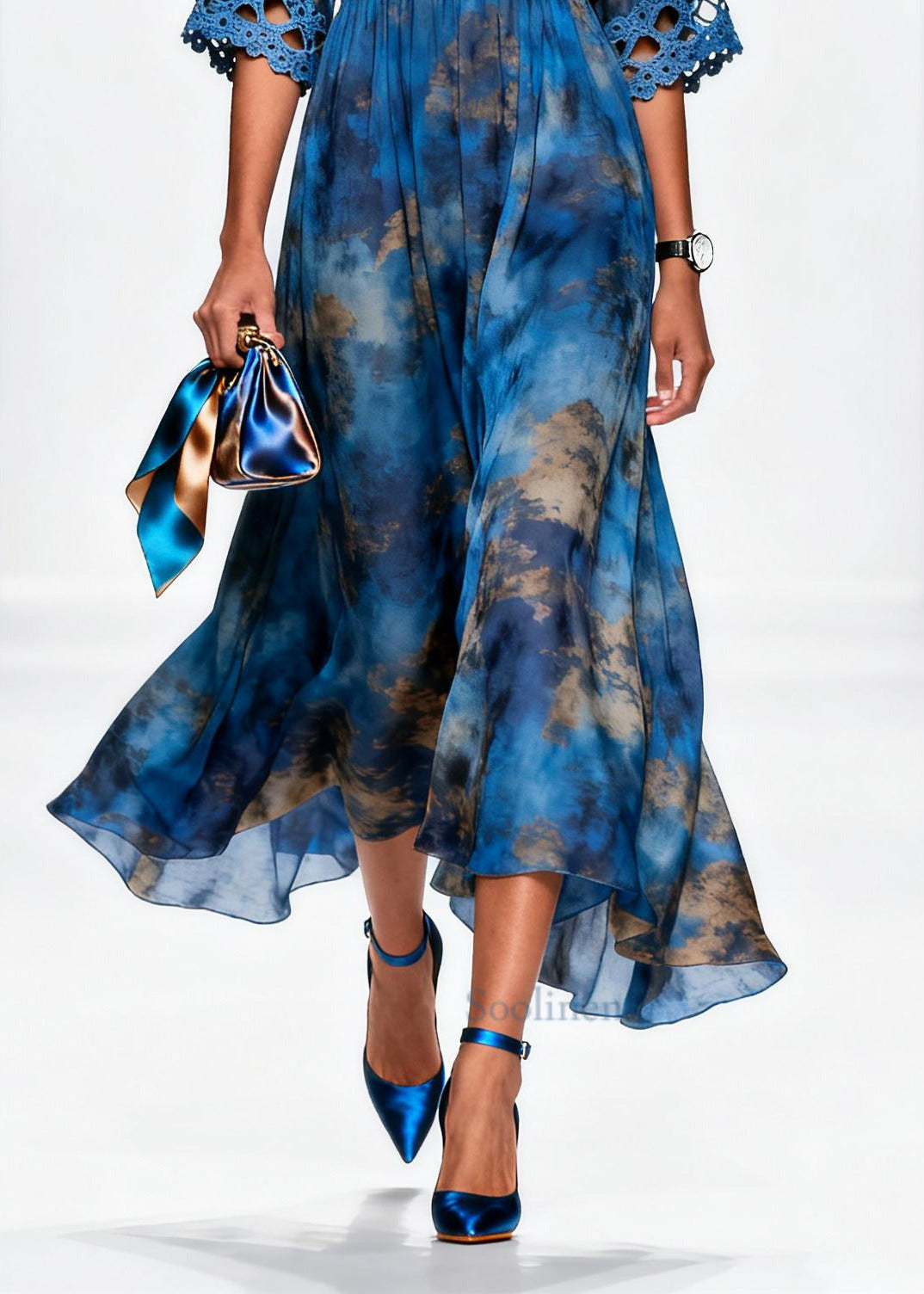 Bohemian Blue Tie Dye Patchwork Chiffon Dress Summer
