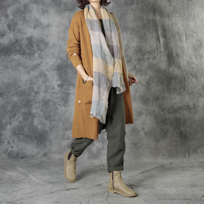 Bohemian Ziegelrot Stricktaschen Bestickte Herbst Strickjacke Langarm