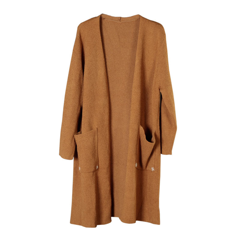 Bohemian Ziegelrot Stricktaschen Bestickte Herbst Strickjacke Langarm