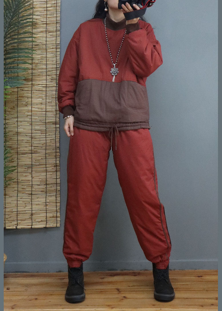 Bohemian Ziegel Rot Patchwork Feine Baumwolle Gefüllt Frauen Sets 2 Stück