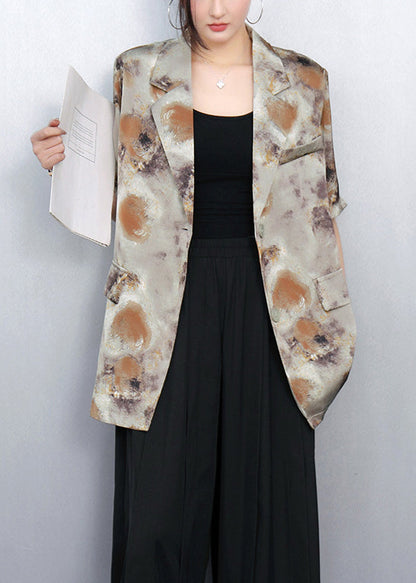 Bohemian Brown Notched Print Spandex Coats Summer