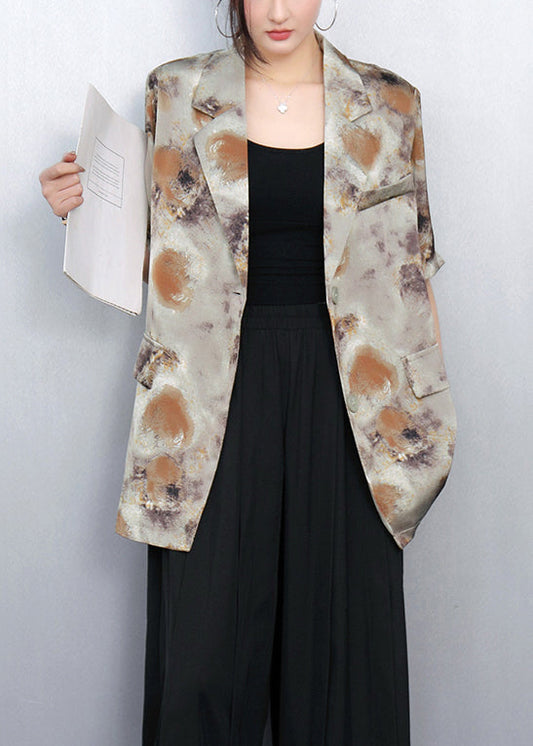 Bohemian Brown Notched Print Spandex Coats Summer