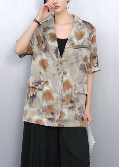 Bohemian Brown Notched Print Spandex Coats Summer