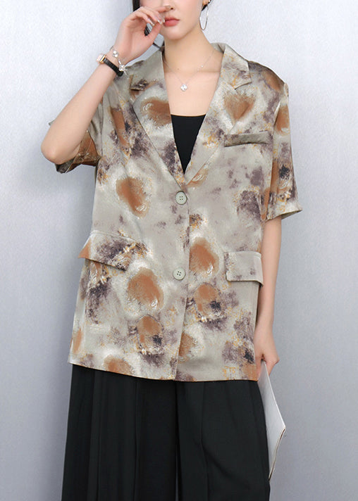 Bohemian Brown Notched Print Spandex Coats Summer