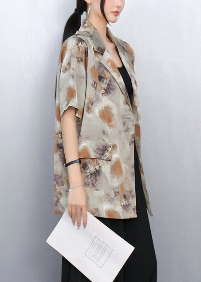 Bohemian Brown Notched Print Spandex Coats Summer