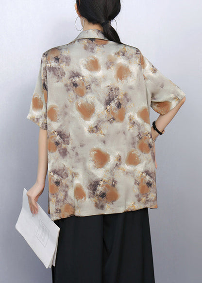 Bohemian Brown Notched Print Spandex Coats Summer
