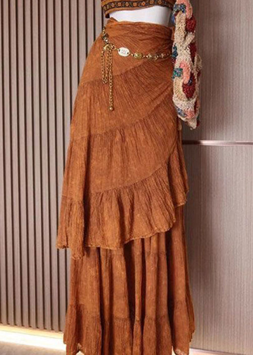 Zweiteiliges Outfit aus Baumwolle mit braunem Print im Boho-Stil: Tanktop und Rock, ärmellos