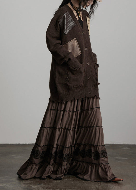 Bohemian Chocolate Oversized Patchwork Applikation Strickcardigan Winter