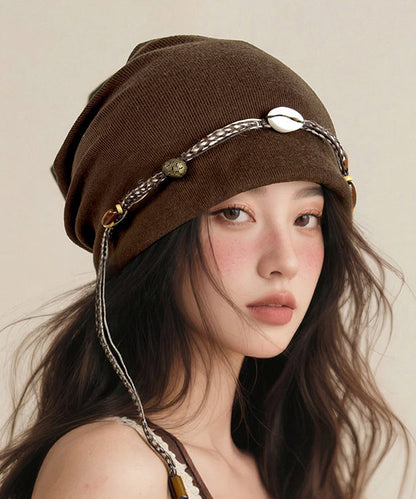 Sombrero boonie con borlas y cuentas color café bohemio para otoño