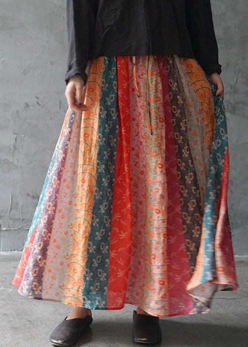 Bohemian Colorblock elastische taille kordelzug tasche Leinen Röcke Frühling