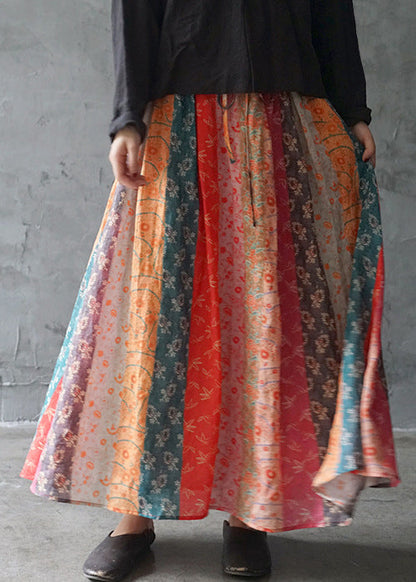 Bohemian Colorblock elastische taille kordelzug tasche Leinen Röcke Frühling