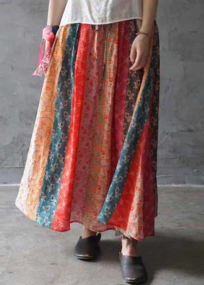 Bohemian Colorblock elastische taille kordelzug tasche Leinen Röcke Frühling