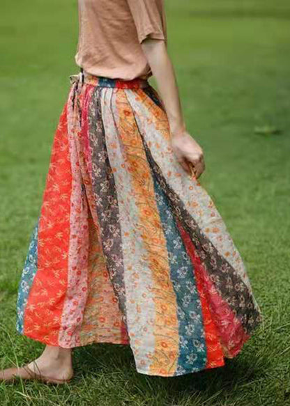 Bohemian Colorblock elastische taille kordelzug tasche Leinen Röcke Frühling