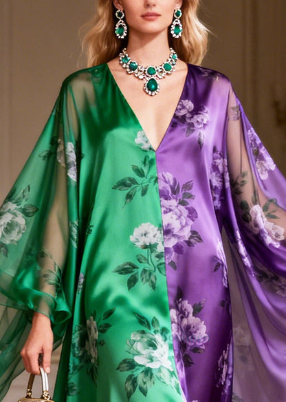 Bohemian ColorblockC Asymmetrical Patchwork Silk Holiday Dress Summer