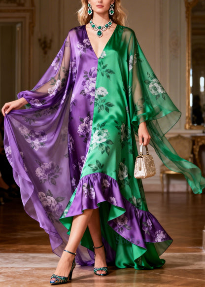 Bohemian ColorblockC Asymmetrical Patchwork Silk Holiday Dress Summer