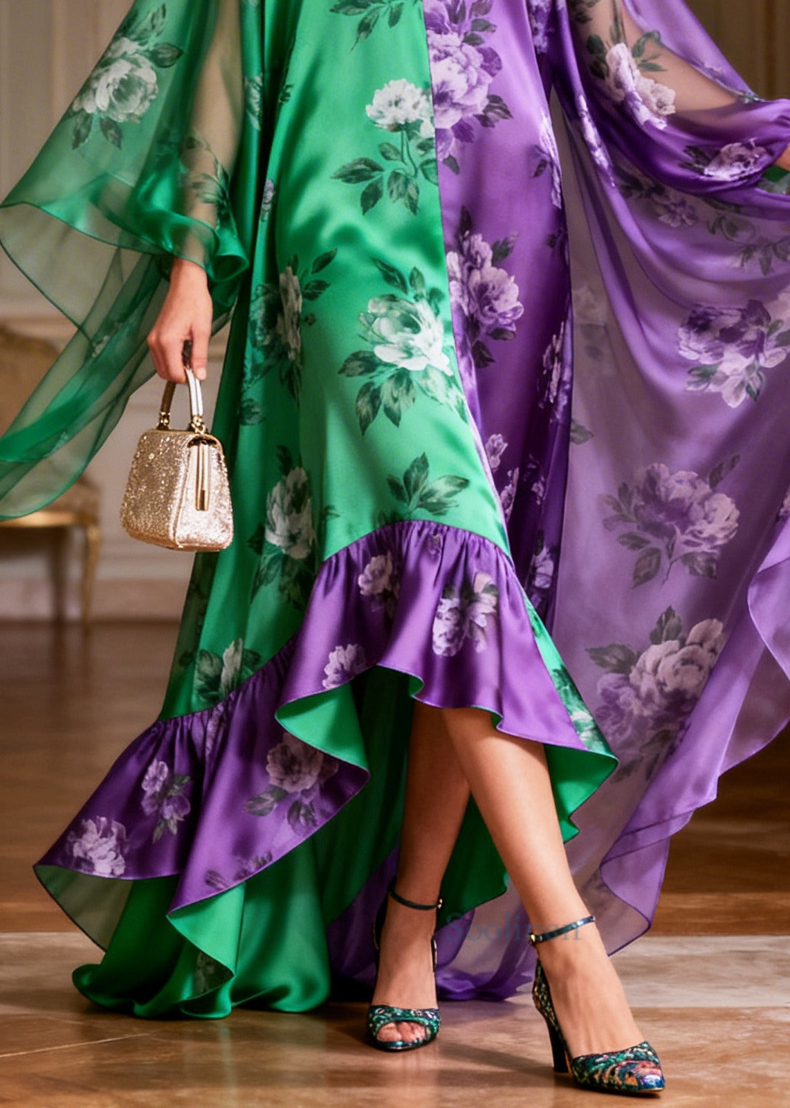 Bohemian ColorblockC Asymmetrical Patchwork Silk Holiday Dress Summer