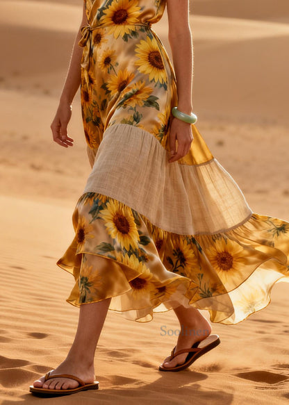 Bohemian Daisy Patchwork Chiffon Holiday Dress Summer