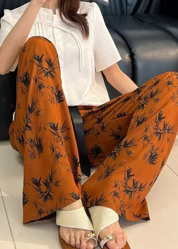 Bohemian Elastic Waist Print Cotton Straight Pants Summer