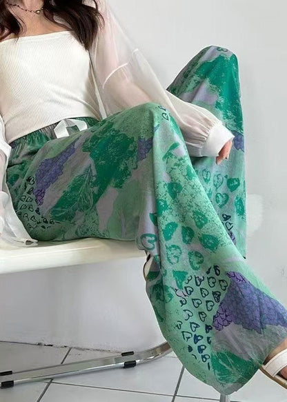 Bohemian Elastic Waist Print Cotton Straight Pants Summer