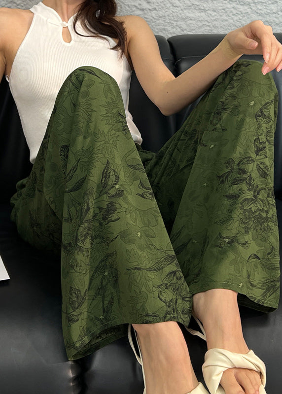 Bohemian Elastic Waist Print Cotton Straight Pants Summer