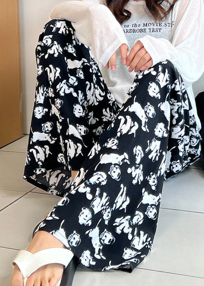 Bohemian Elastic Waist Print Cotton Straight Pants Summer