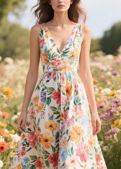 Bohemian Flower Print Exra Large Hem Chiffon Cami Dress Summer