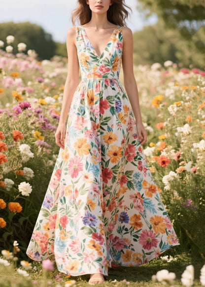 Bohemian Flower Print Exra Large Hem Chiffon Cami Dress Summer