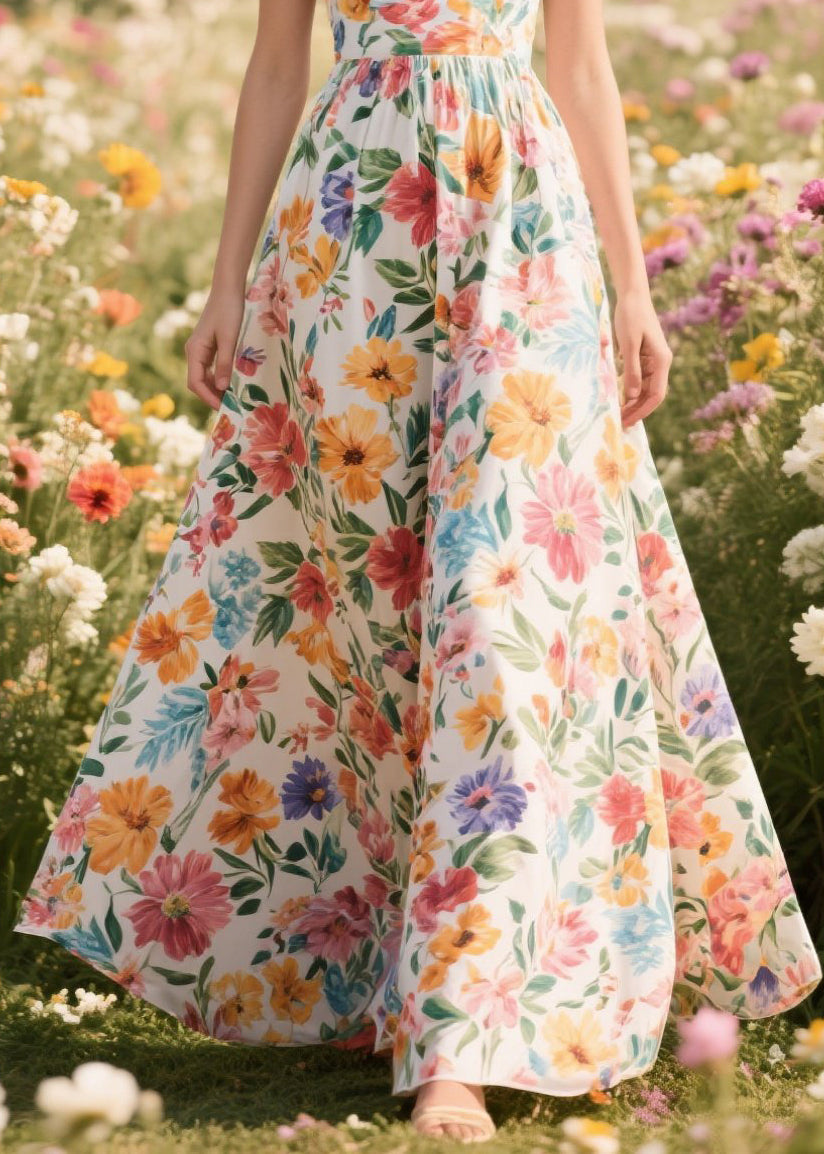 Bohemian Flower Print Exra Large Hem Chiffon Cami Dress Summer