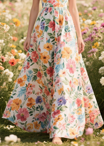 Bohemian Flower Print Exra Large Hem Chiffon Cami Dress Summer