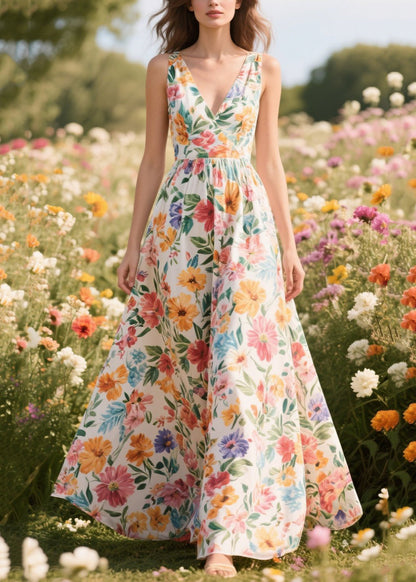 Bohemian Flower Print Exra Large Hem Chiffon Cami Dress Summer