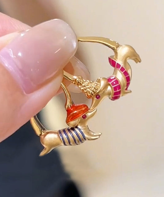 Pendientes de aro con forma de salchicha de cachorro de aleación de oro bohemio