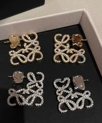 Bohemian Gold Copper Overgild Zircon Hollow Out Stud Earrings