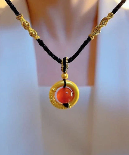 Bohemian Gold Hand Knitting Agate Jade Pendant Necklace