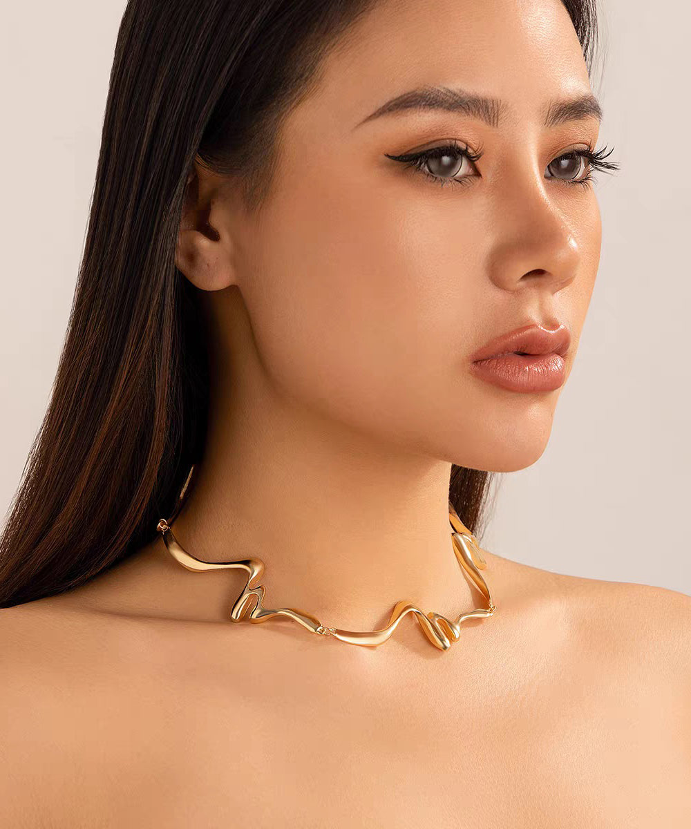Bohemian Gold Metal Alloy Asymmetrical W-Shaped Collar Necklace