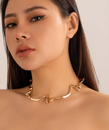 Bohemian Gold Metal Alloy Asymmetrical W-Shaped Collar Necklace