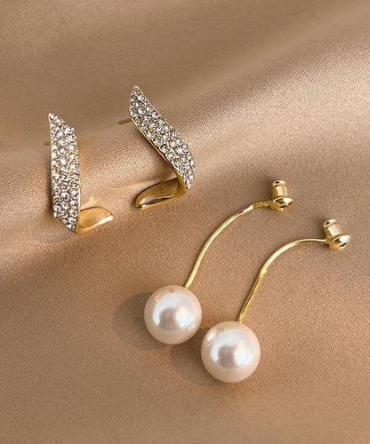 Pendientes colgantes de plata de ley dorada y circonitas con perlas de Bohemia