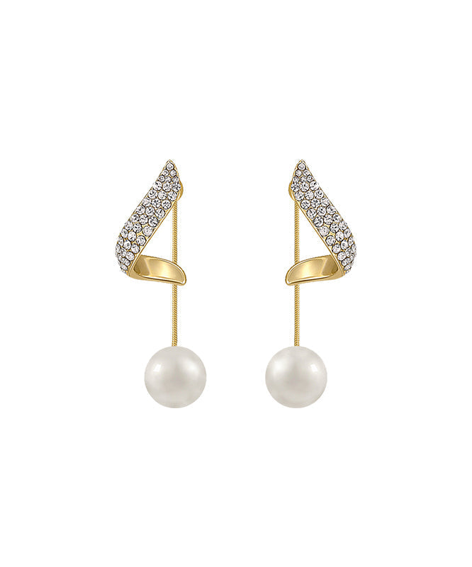 Pendientes colgantes de plata de ley dorada y circonitas con perlas de Bohemia