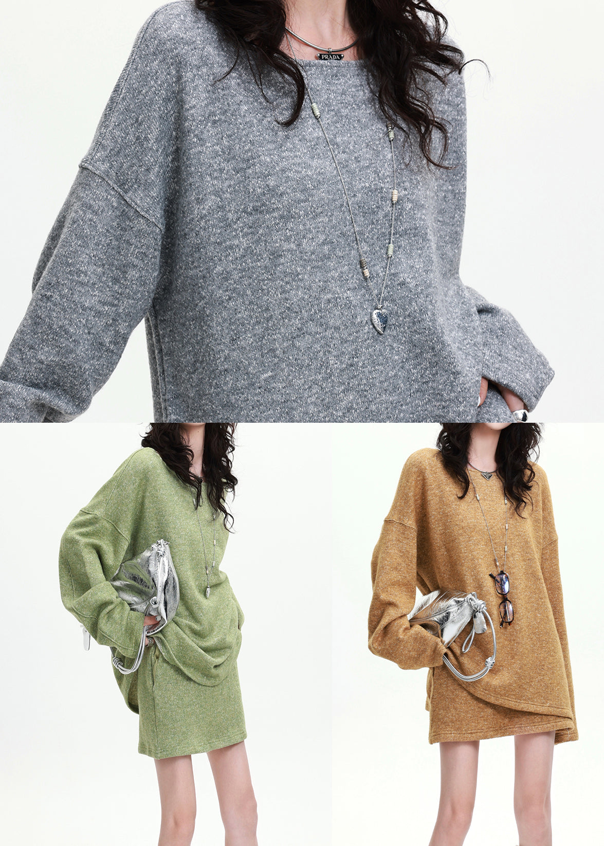 Boho-Look: Goldener Oversize-Strick aus Wolle, zweiteilig, Frühling